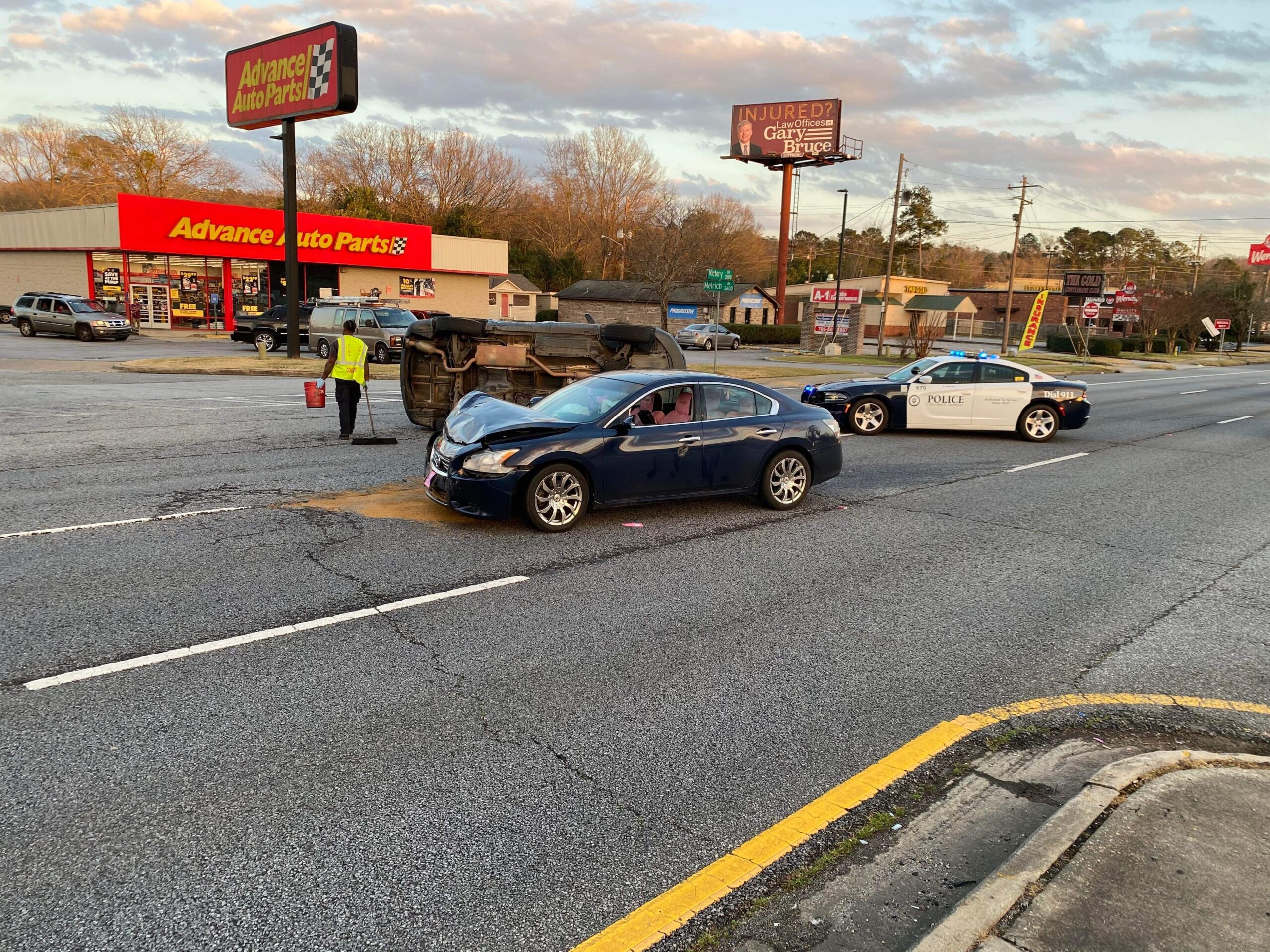 Rollover crash occurs on Victory Drive in front of AutoZone in Columbus
